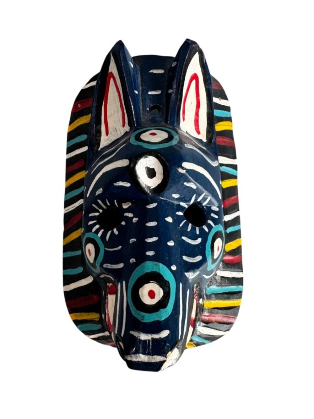 Mayan Dance Of The Animals Wood Mask Hand Painted Folk Art Wall Hanging 6 1/2" - Picture 4 of 6